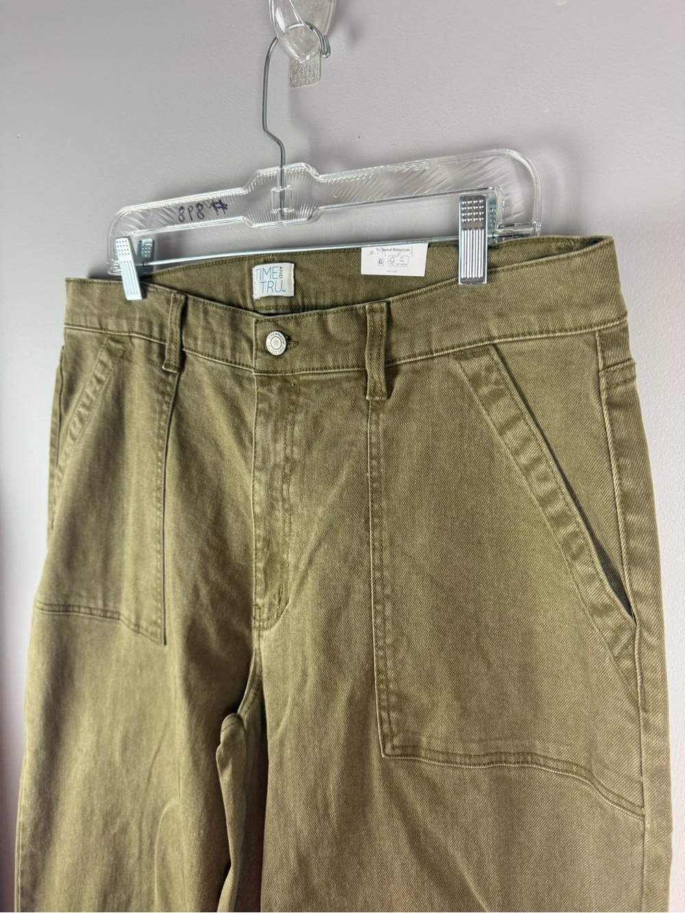 Time and Tru Women’s Olive Green Denim Mid Rise Utility Jeans SZ 18 New Faded